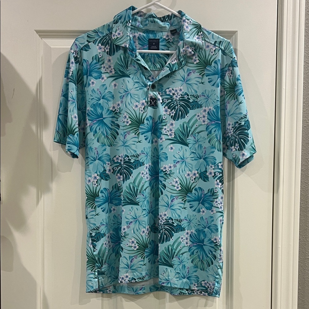 Men’s Construct Golf Polo size medium, tropical, floral